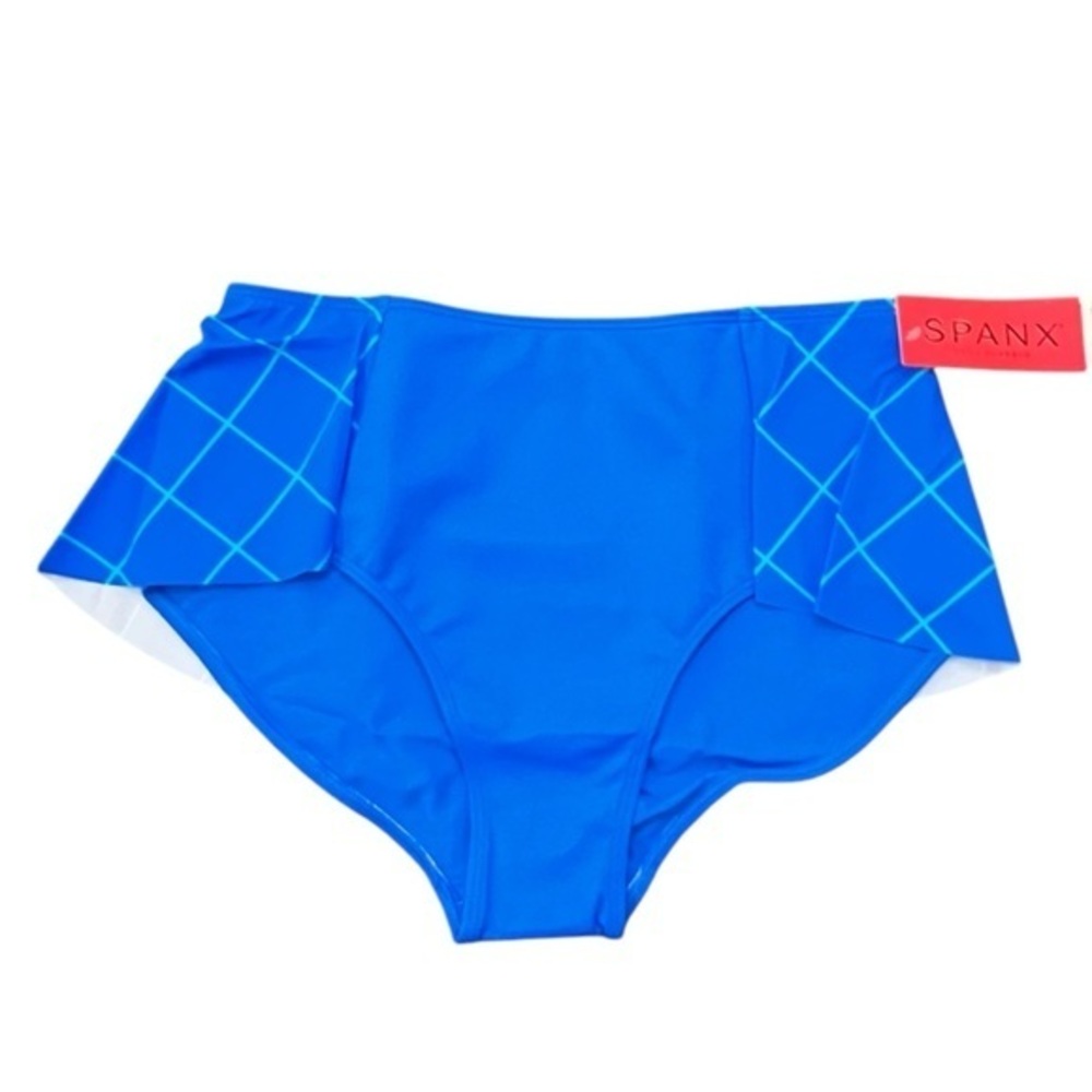 NWT Spanx 12 Flirty Skirted Swim Bikini Bottom Mid Rise Blue‎ Green Geo NWT $78